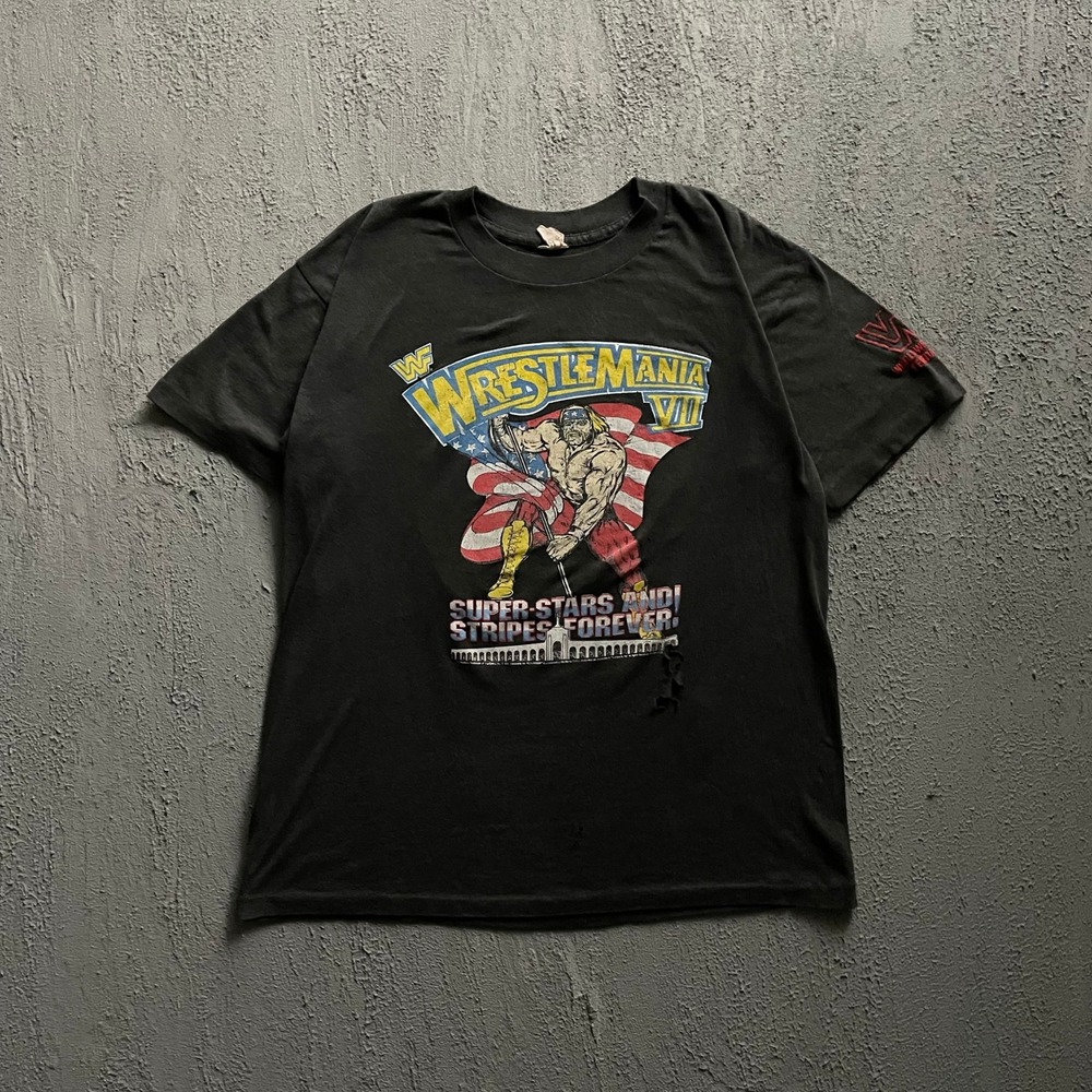 Vintage WrestleMania VII Hulk Hogan T-Shirt Men Small Black 1990s WWF